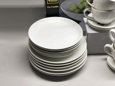 HUGE 30 - Piece Kitchen Dinnerware Set, Plates, Dishes, Bowls, cups and saucers Service for 6 Pure European White. Economy line