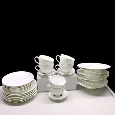 HUGE 30 - Piece Kitchen Dinnerware Set, Plates, Dishes, Bowls, cups and saucers Service for 6 Pure European White. Wilmax Economy line WL-555082