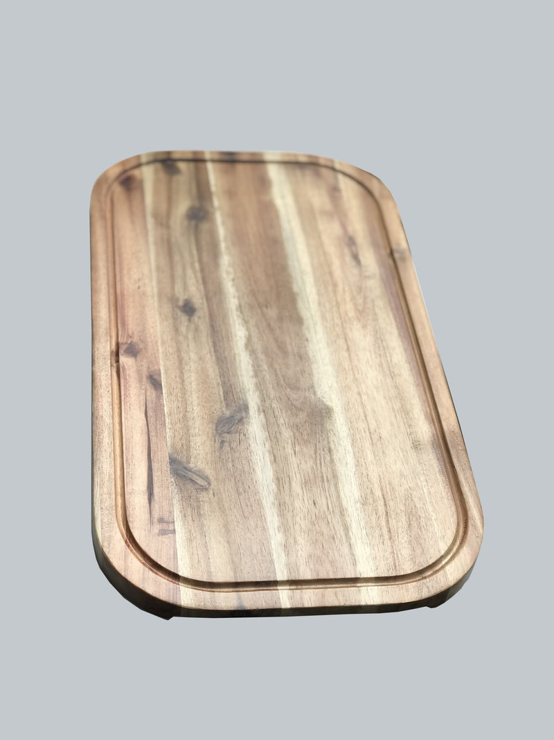 [ Set of 3 ] Zavis Green Acacia Wood Serving Rounded Cutting Board With Juice Groove 18" X 10" | Dishwasher Safe