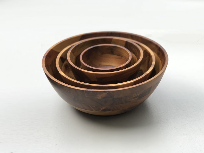 Zavis Green Acacia Wood Round Salad Bowl 8"  | Dishwasher Safe