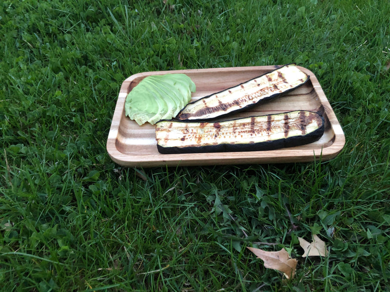 [ Set of 3 ] Zavis Green Acacia Wood Serving rectangle StackableTray / Dish 10" X 7" | Dishwasher Safe