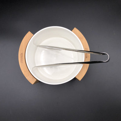 Medium Salad Bowl Set With Serving Tongs And A Bamboo Stand