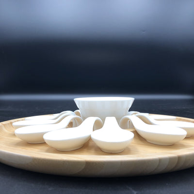 Large Party Serving Tray With 12 Shooter Spoons And Condiments Dish For The Center