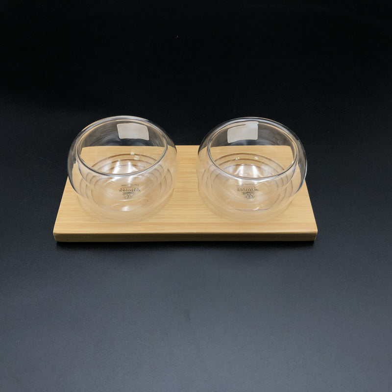 A Set Of 3 Bamboo Double Trays With 6 Doublewalled Thermo Bowls To Match