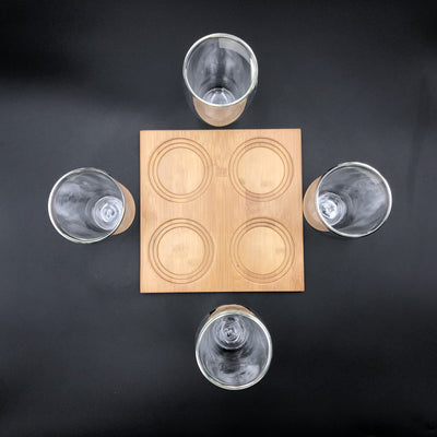 A Set Of A 4 Section Bamboo Tray With 4 Doublewalled Thermo Glasses To Match