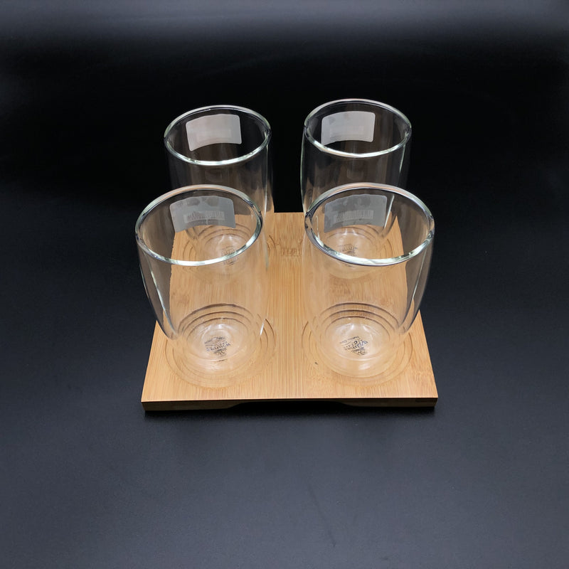 A Set Of A 4 Section Bamboo Tray With 4 Doublewalled Thermo Glasses To Match