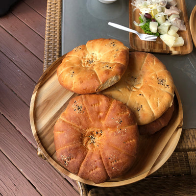 [ Set of 3 ] Zavis Green Acacia Wood Round Stackable Plate / Platter 10" | Dishwasher Safe