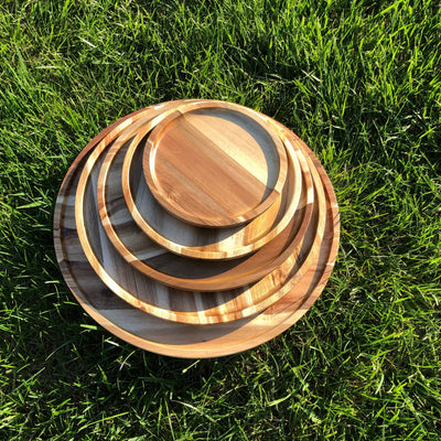 Zavis Green Acacia Wood Round Stackable Plate / Platter 16" | Dishwasher Safe