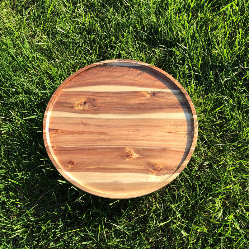 Zavis Green Acacia Wood Round Stackable Plate / Platter 16" | Dishwasher Safe