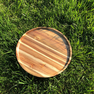 [ Set of 3 ] Zavis Green Acacia Wood Round Stackable Plate / Platter 14" | Dishwasher Safe