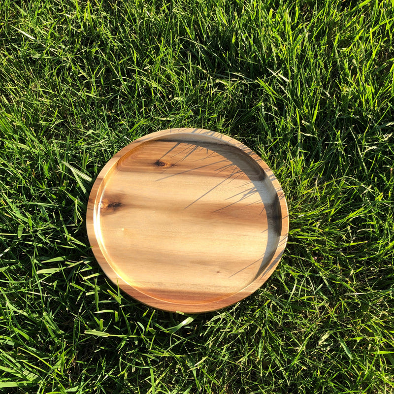 [ Set of 3 ] Zavis Green Acacia Wood Round Stackable Plate / Platter 10" | Dishwasher Safe