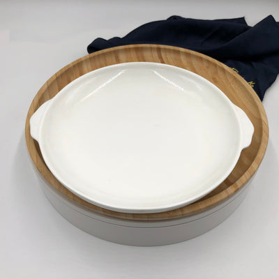 Bamboo And Fine Porcelain Round Baking Dish/plate Setting