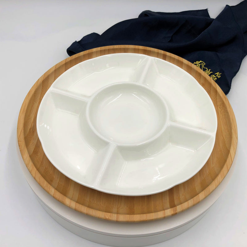 Bamboo And Fine Porcelain 5 Section Divided Dish/plate Setting  WL-555071