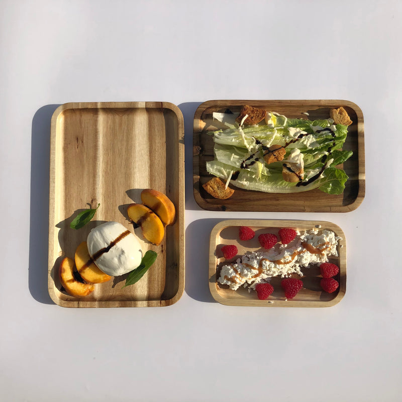 Zavis Green Acacia Wood Serving rectangle Stackable Tray / Dish 6" X 4" | Dishwasher Safe