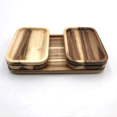 [ Set of 3 ] Zavis Green Acacia Wood Serving rectangle Stackable Tray / Dish 12" X 8" | Dishwasher Safe