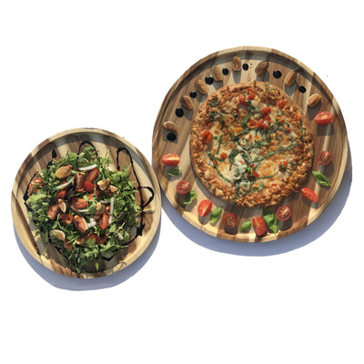 2 Medium-sized Acacia platters for Pizza and Salad party serving set (14” and 8” round)  WL-555043