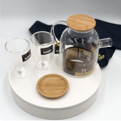 4 Piece Thermo Glass Asian Tea Entertaining Set For 2