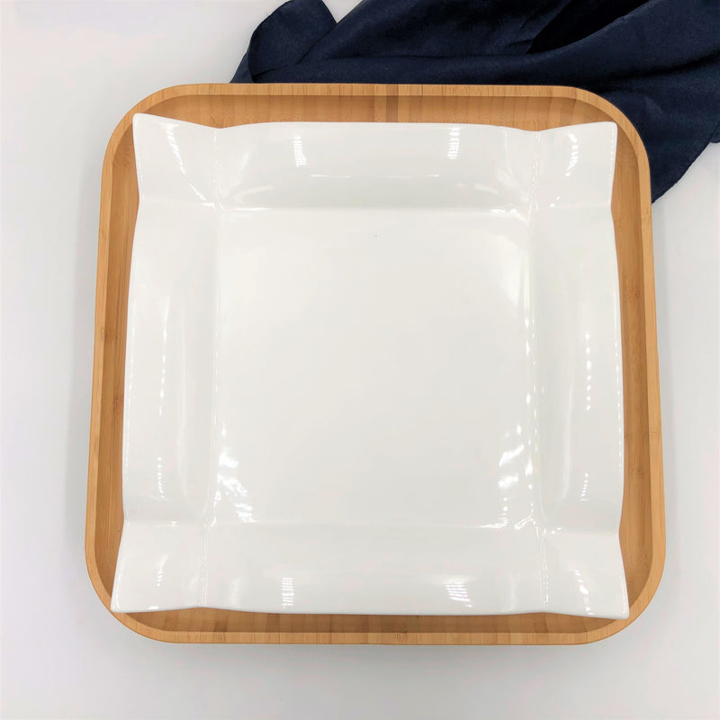 Square Bamboo And Fine Porcelain Contemporary Dinnerware Set