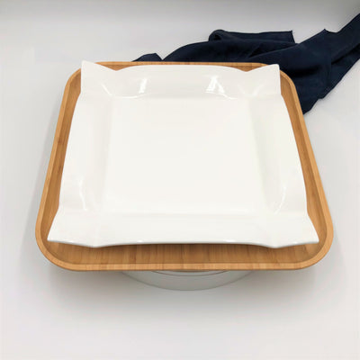 Square Bamboo And Fine Porcelain Contemporary Dinnerware Set  WL-555075