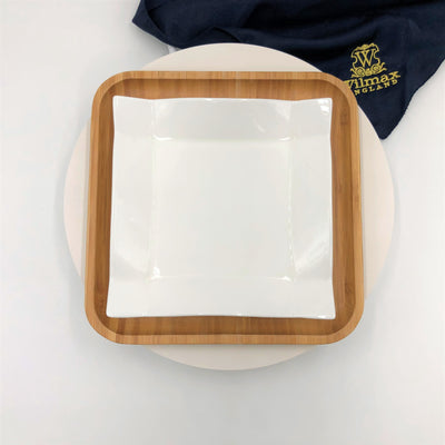 Square Bamboo And Fine Porcelain Contemporary Dinnerware Set