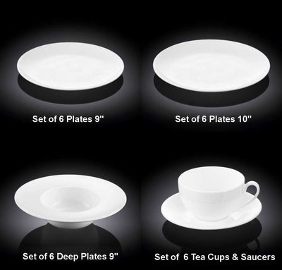 HUGE 30 - Piece Kitchen Dinnerware Set, Plates, Dishes, Bowls, cups and saucers Service for 6 Pure European White. Economy line