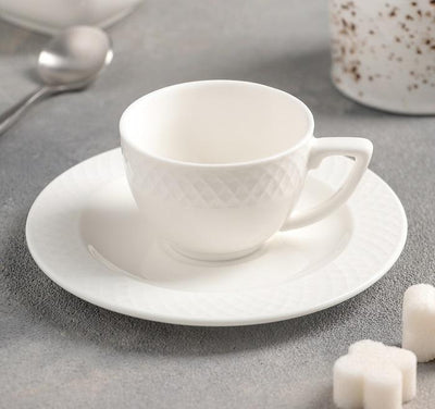 White 3 Oz | 90 Ml Coffee Cup & Saucer Set Of 6 In Gift Box