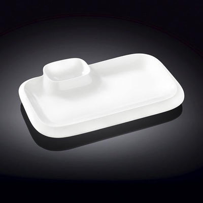 White Rectangular Plate With Sauce Compartment 10" inch X 6" inch|