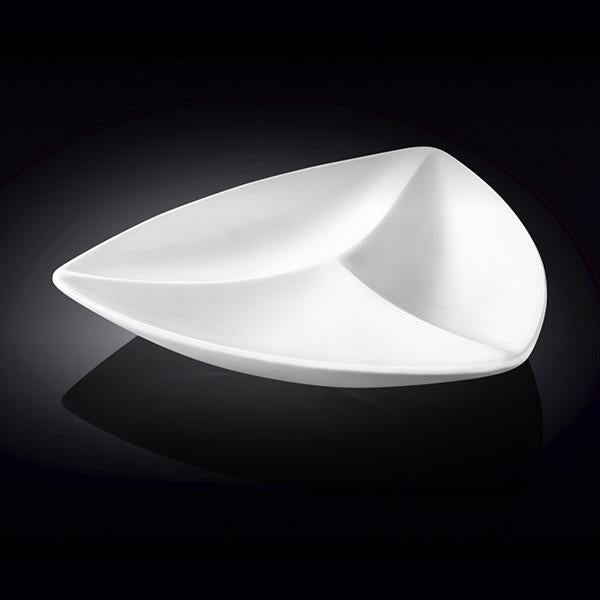 Set Of 3 White Divided Triangular Dish 11.5" inch | 29 Cm