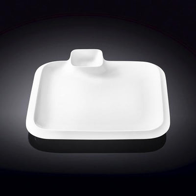 Set Of 6 White Square Platter With Sauce Compartment 8" inch X 8" inch |