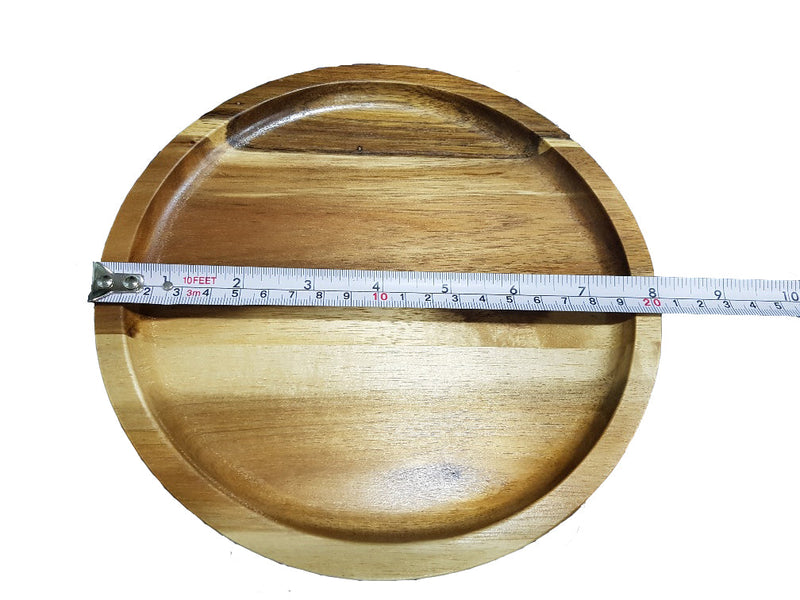 Zavis Green Acacia Wood Round Stackable Plate / Platter 8"  | Dishwasher Safe