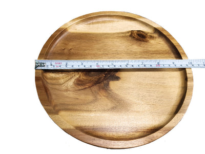 Zavis Green Acacia Wood Round Stackable Plate / Platter 10" | Dishwasher Safe