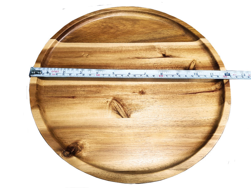 [ Set of 3 ] Zavis Green Acacia Wood Round Stackable Plate / Platter 12" | Dishwasher Safe