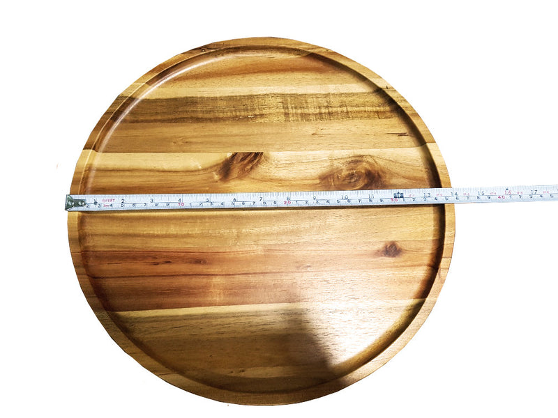 [ Set of 3 ] Zavis Green Acacia Wood Round Stackable Plate / Platter 14" | Dishwasher Safe