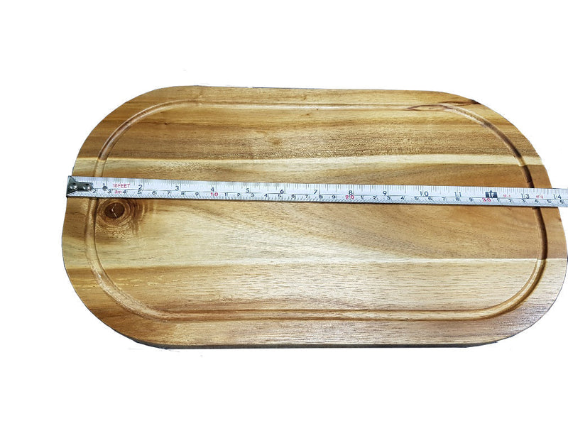 [ Set of 3 ] Zavis Green Acacia Wood Serving Rounded Cutting Board With Juice Groove 14" X 8" | Dishwasher Safe