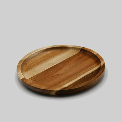 Zavis Green Acacia Wood Round Stackable Plate / Platter 8"  | Dishwasher Safe