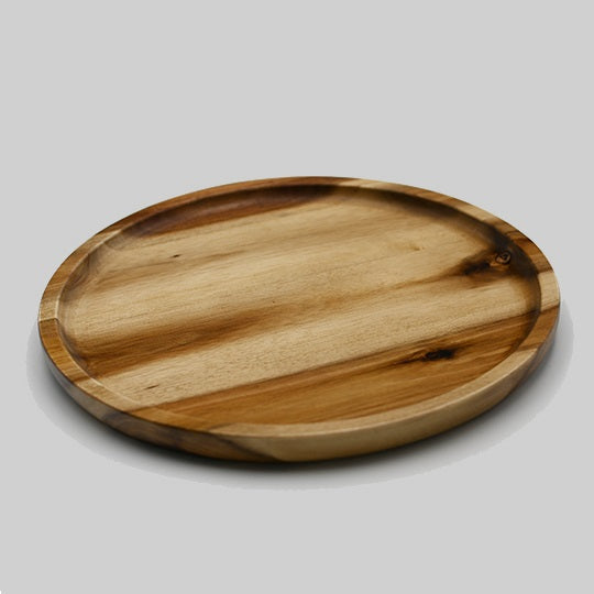 Zavis Green Acacia Wood Round Stackable Plate / Platter 10" | Dishwasher Safe