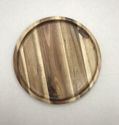 [ Set of 3 ] Zavis Green Acacia Wood Round Stackable Plate / Platter 10" | Dishwasher Safe