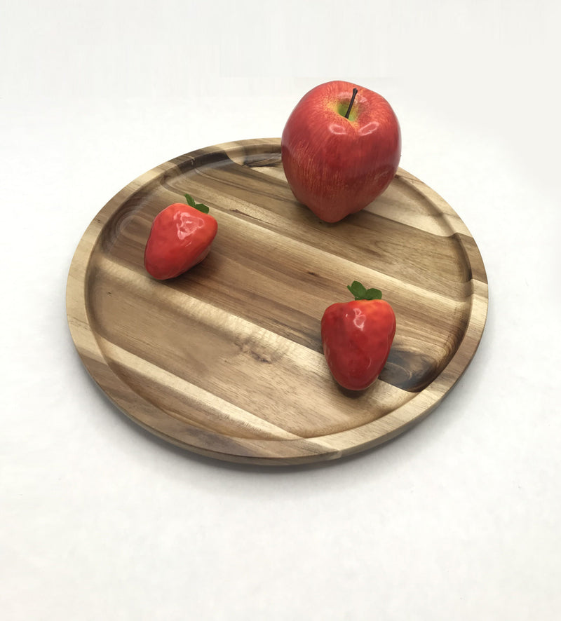 Zavis Green Acacia Wood Round Stackable Plate / Platter 10" | Dishwasher Safe