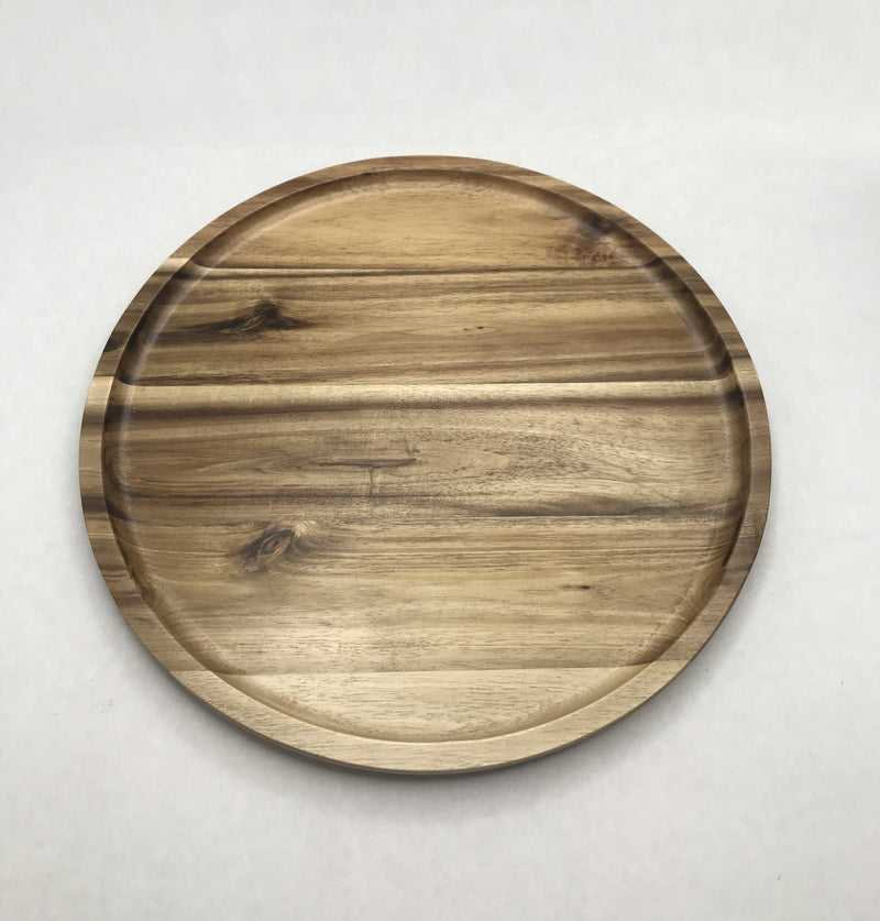 [ Set of 3 ] Zavis Green Acacia Wood Round Stackable Plate / Platter 12" | Dishwasher Safe