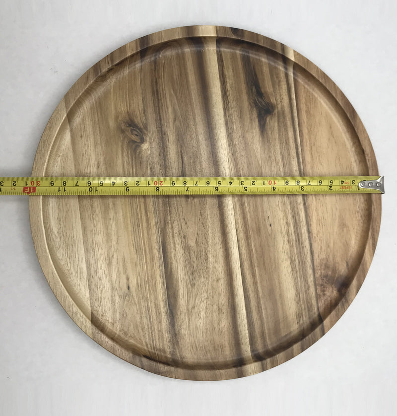 [ Set of 3 ] Zavis Green Acacia Wood Round Stackable Plate / Platter 12" | Dishwasher Safe