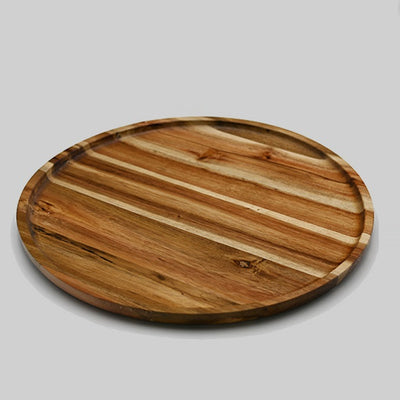 Zavis Green Acacia Wood Round Stackable Plate / Platter 14" | Dishwasher Safe