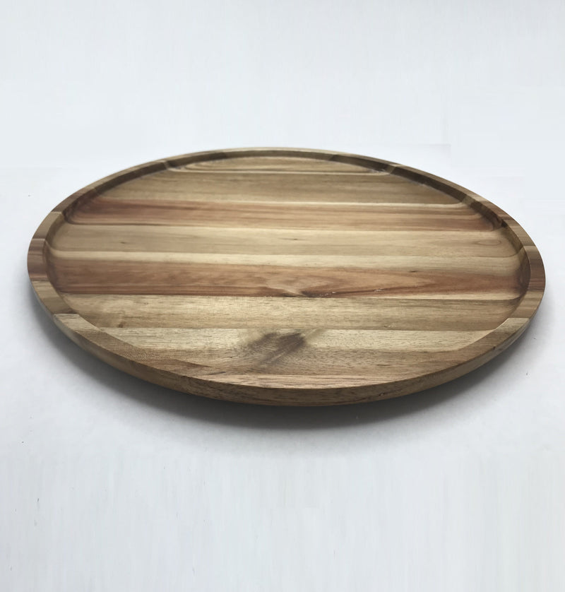 [ Set of 3 ] Zavis Green Acacia Wood Round Stackable Plate / Platter 16" | Dishwasher Safe