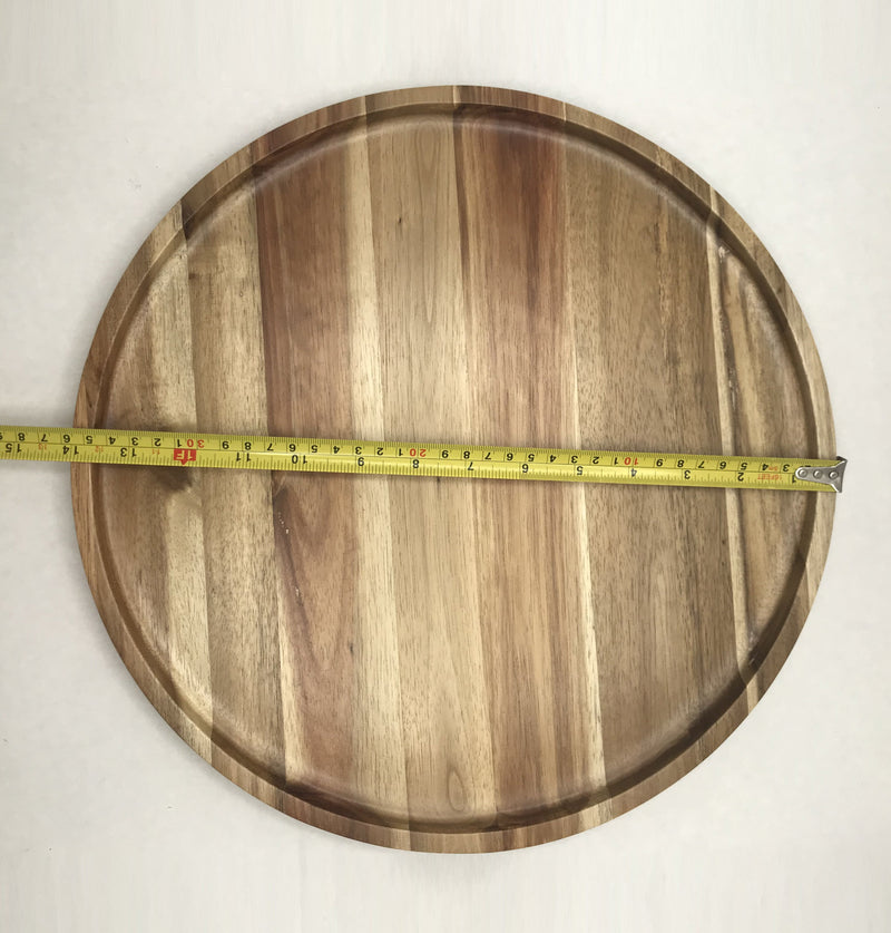 [ Set of 3 ] Zavis Green Acacia Wood Round Stackable Plate / Platter 14" | Dishwasher Safe