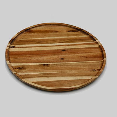 [ Set of 3 ] Zavis Green Acacia Wood Round Stackable Plate / Platter 16" | Dishwasher Safe