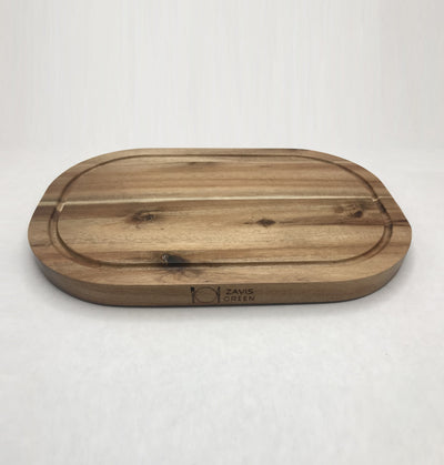 Zavis Green Acacia Wood Serving Rounded Cutting Board With Juice Groove 12" X 8" | Dishwasher Safe