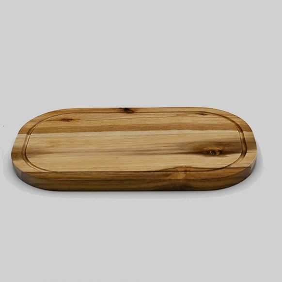 Zavis Green Acacia Wood Serving Rounded Cutting Board With Juice Groove 14" X 8" | Dishwasher Safe