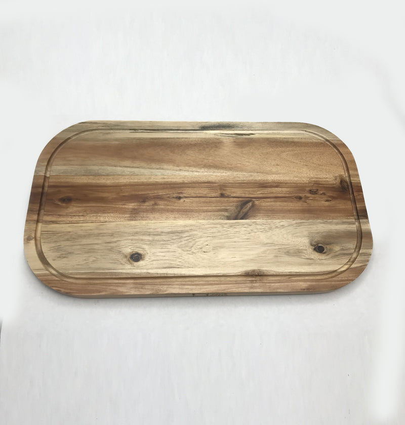 Zavis Green Acacia Wood Serving Rounded Cutting Board With Juice Groove 18" X 10" | Dishwasher Safe