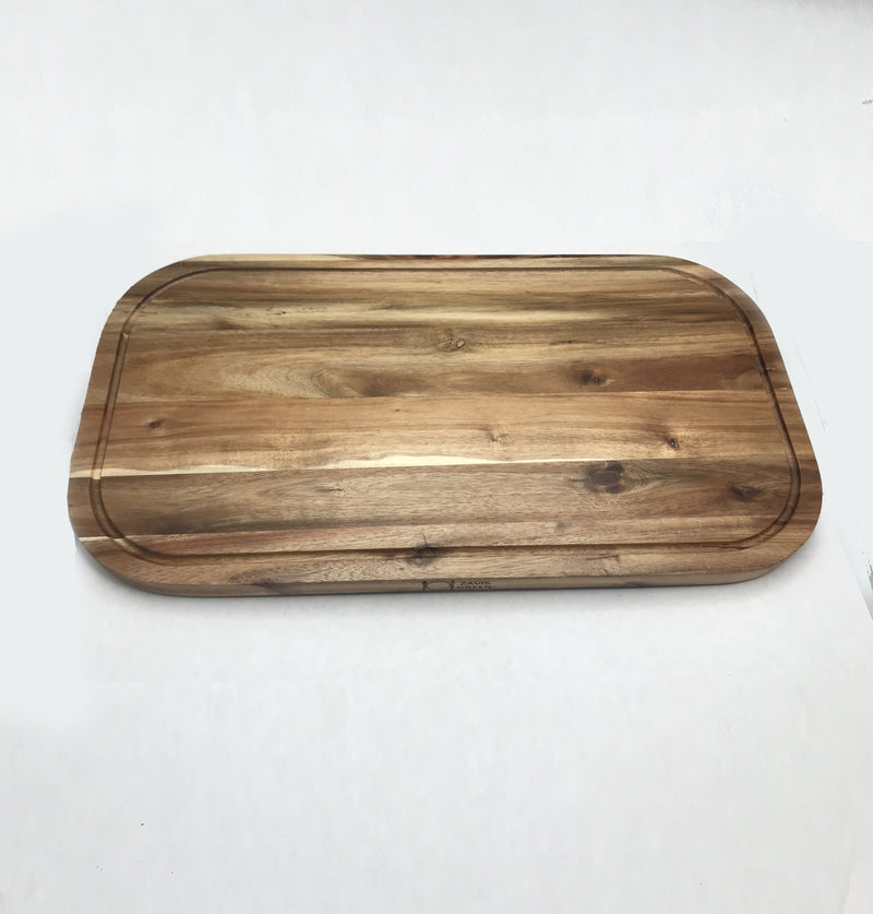 [ Set of 3 ] Zavis Green Acacia Wood Serving Rounded Cutting Board With Juice Groove 20" X 11" | Dishwasher Safe