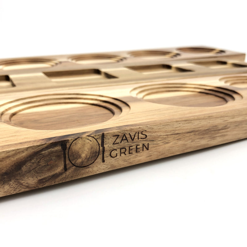 [ Set of 6 ] Zavis Green Acacia Wood 3 Hole Double sided Flight Board 14"  | Dishwasher Safe