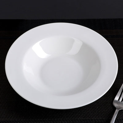 Set Of 6 Professional Rolled Rim White Deep Plate 8" inch | 8 Fl Oz